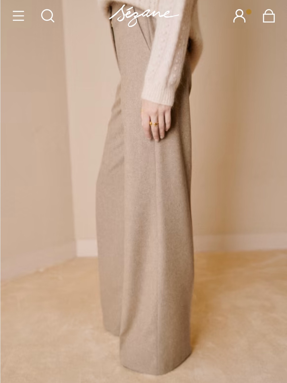 Sezane Taupe Wide-Leg Trousers